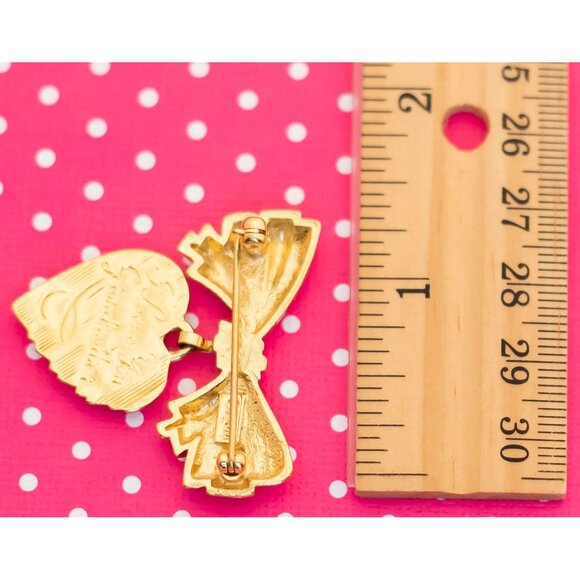 Vintage Ribbon Heart Gold Tone Brooch - P1 - Picture 2 of 2